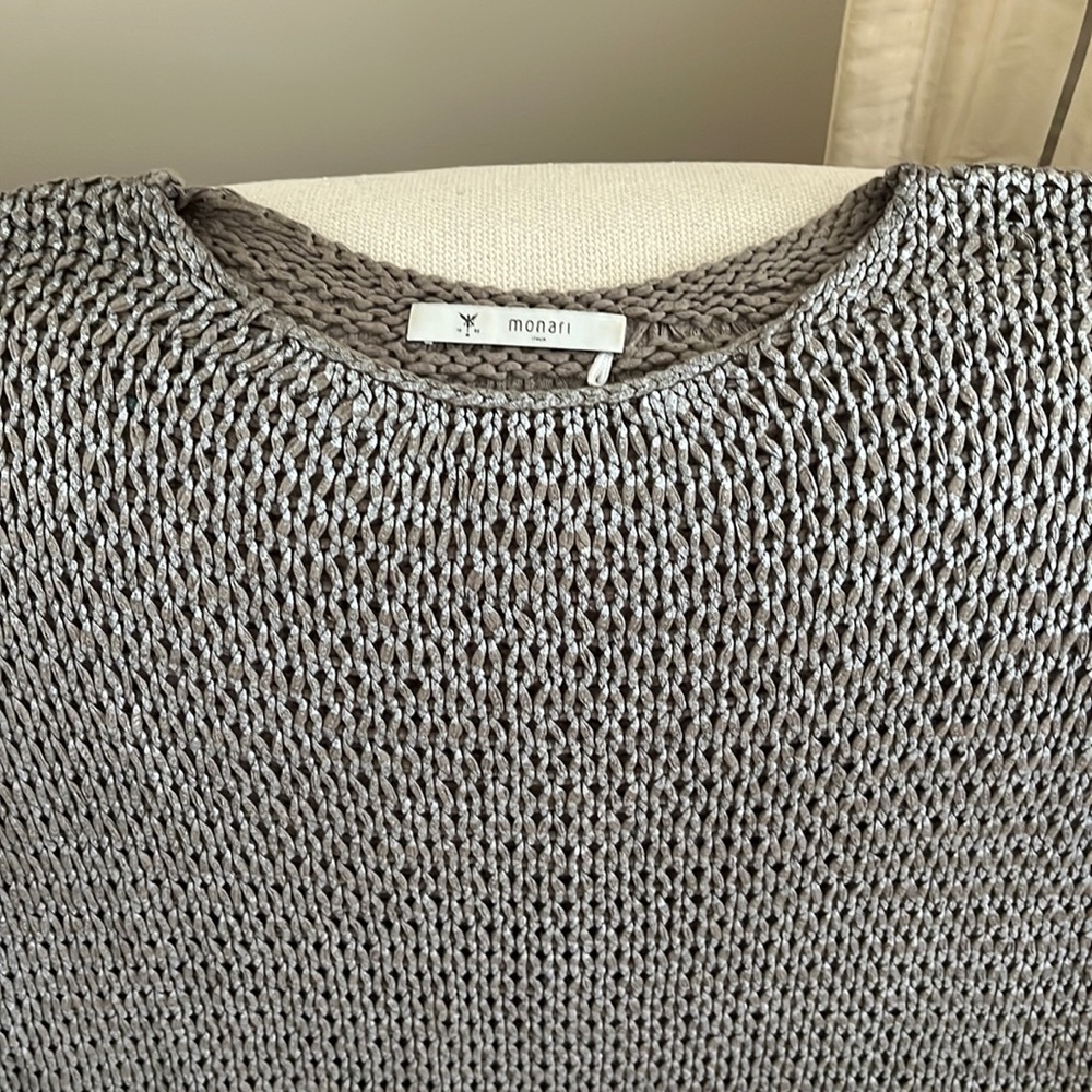Designer taupe with silver sweater.